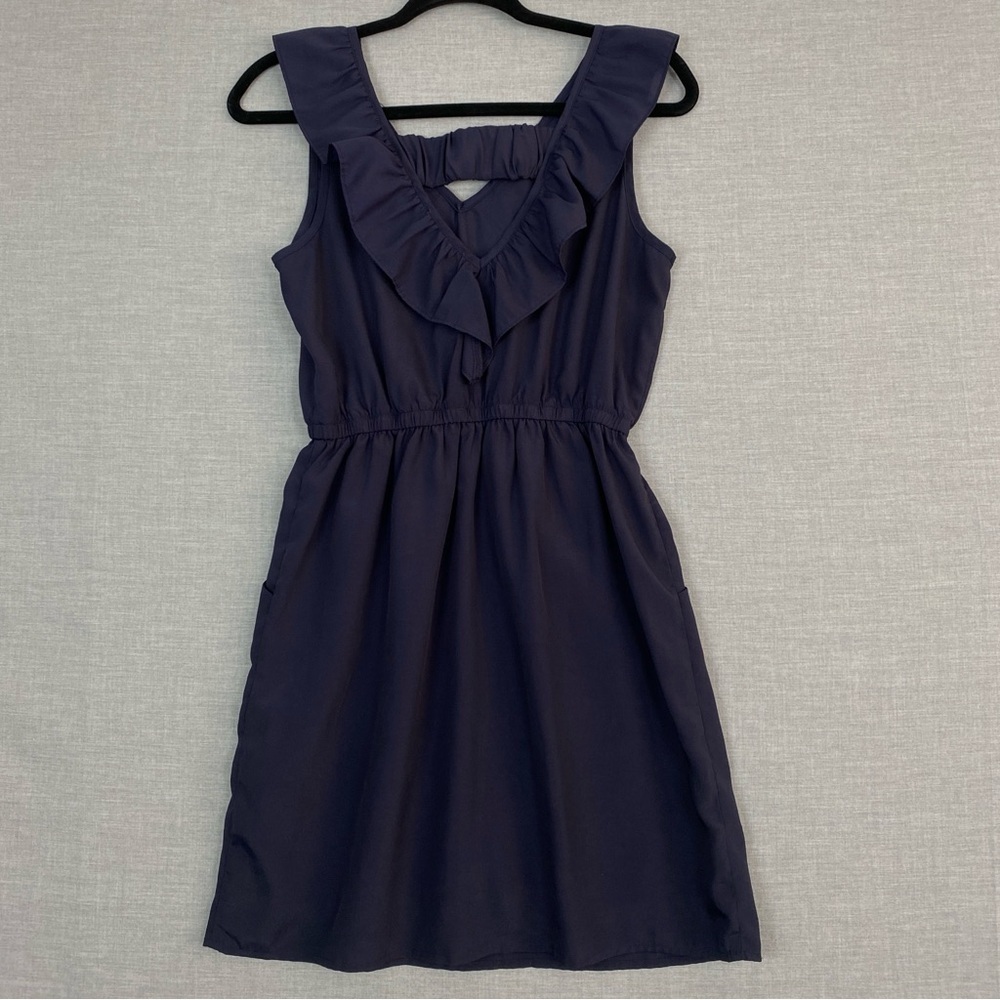Sleeveless Mini Dress Alythea Purple Ruffled V-Neck Elastic Waist Pockets